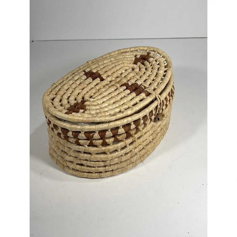 Asian Tea Sewing Basket + 5 Handmade Stoneware Teacups + Coasters vintage unique